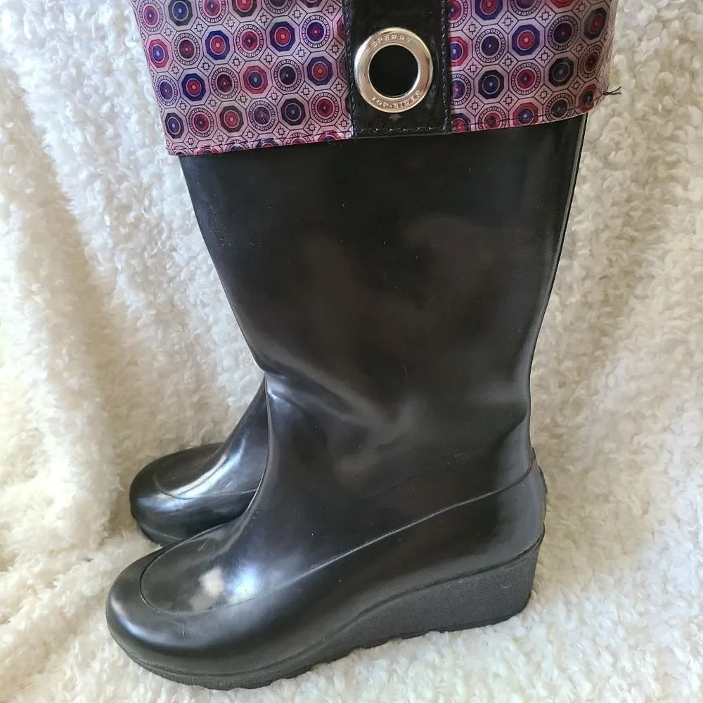 Sperry‎ Top Sider Wedge Pull-on Rubber Rain Boots sz 10
